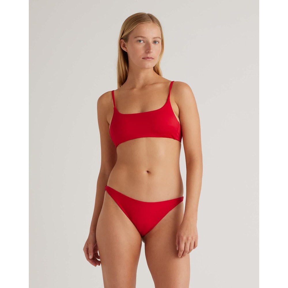 Quince Italian Scoop Neck Bikini Top Cherry Red NEW Womens XS